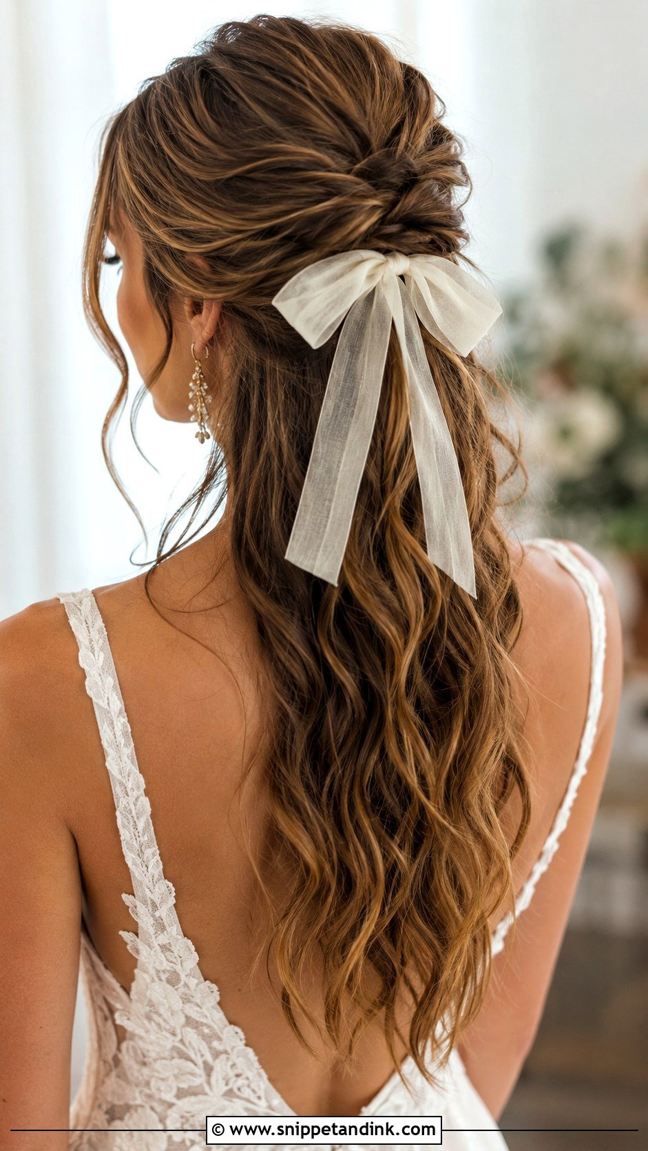 Textured Half Up With Tousled Bow - Snippet and Ink - 20 Half-Up Half-Down Wedding Hair with Bow Ideas
