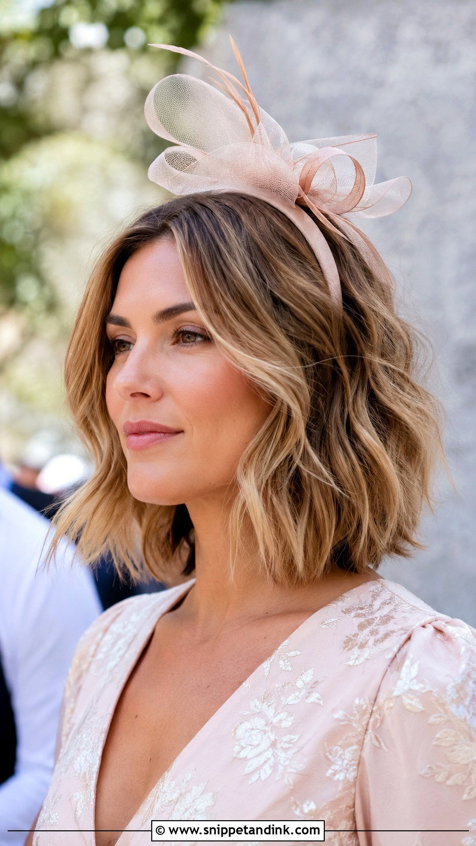 Textured Lob With Fascinator - Snippet and Ink - 15 Wedding Guest Hair with Fascinator Ideas