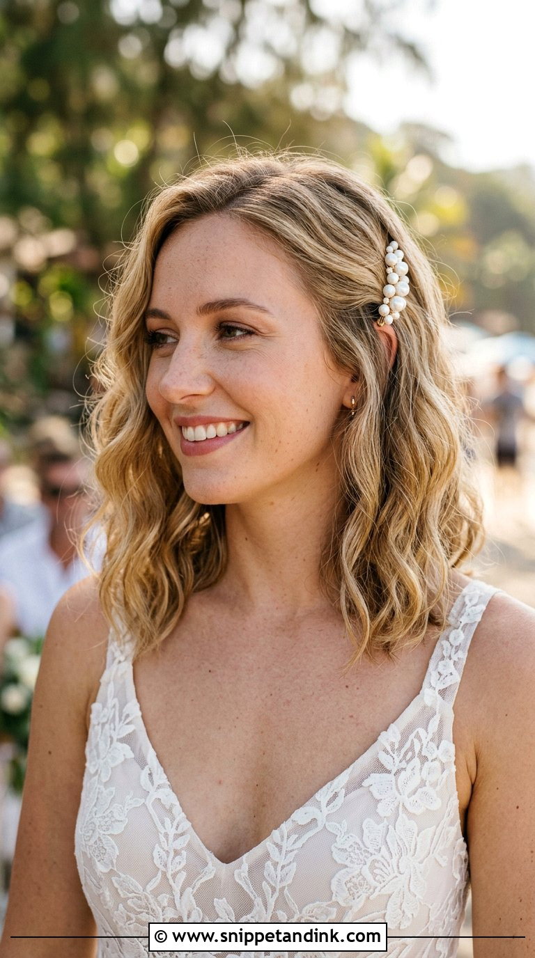 Textured Lob with Loose Waves - Snippet and Ink - 20 Bride Hairstyles for Short Hair