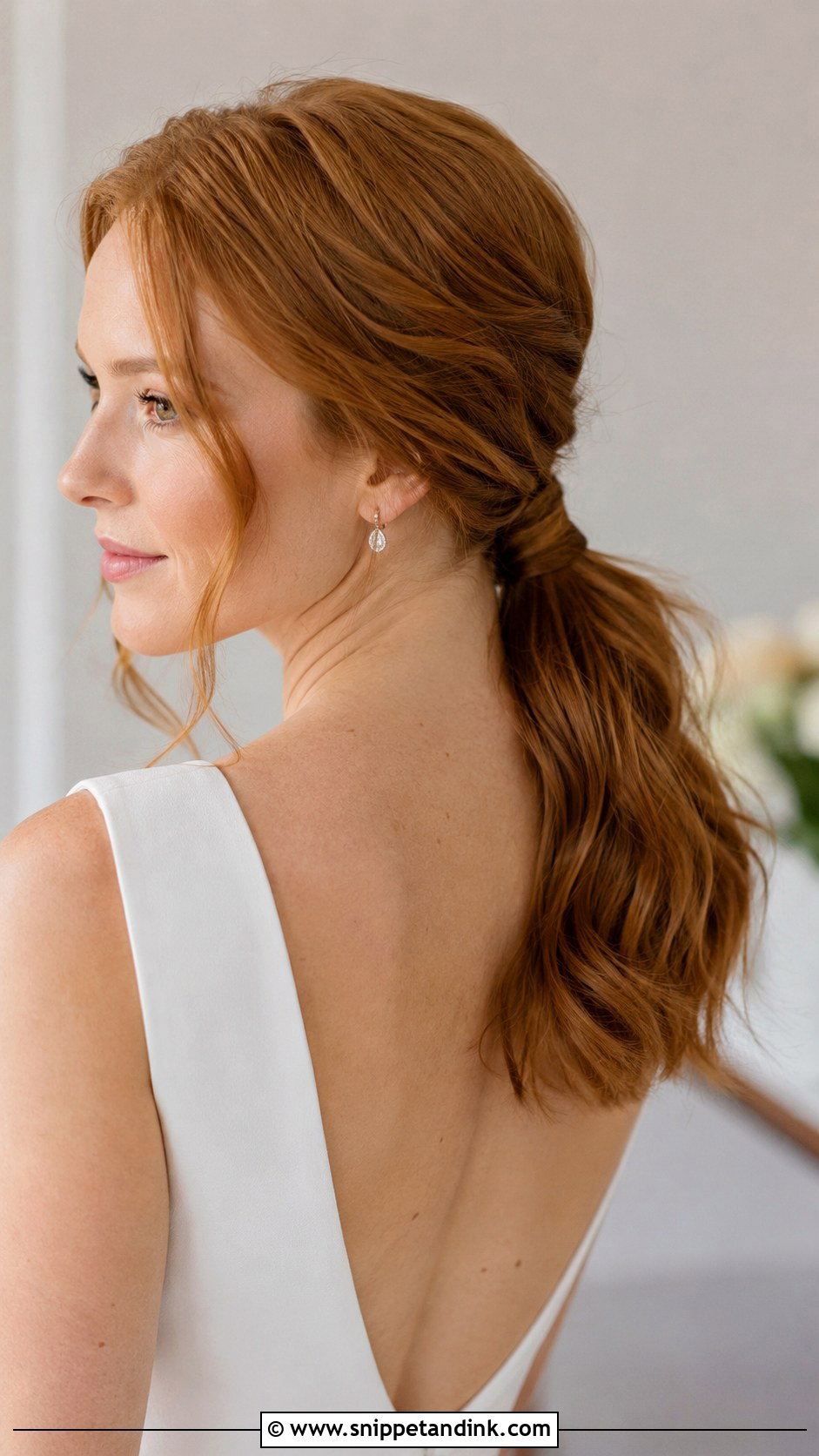 Textured Low Bridal Ponytail - Snippet and Ink - 15 Long Face Bridal Hairstyles