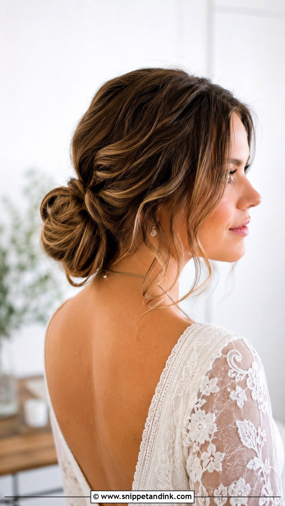Textured Low Bun - Snippet and Ink - 25 Low Bun Wedding Hair Front View Ideas