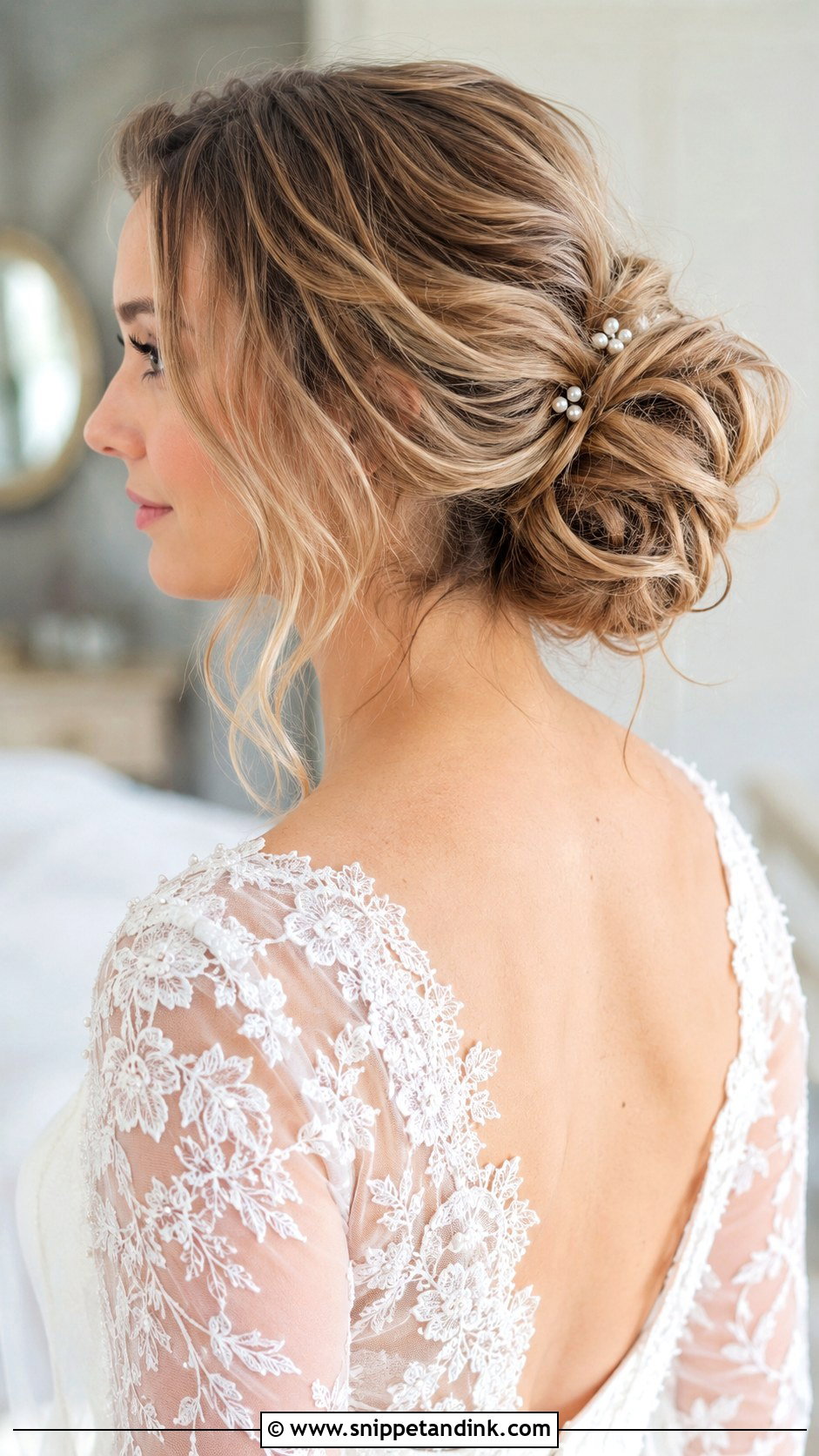Textured Low Bun Wedding Upstyle - Snippet and Ink - 15 Wedding Upstyles Medium Length Ideas