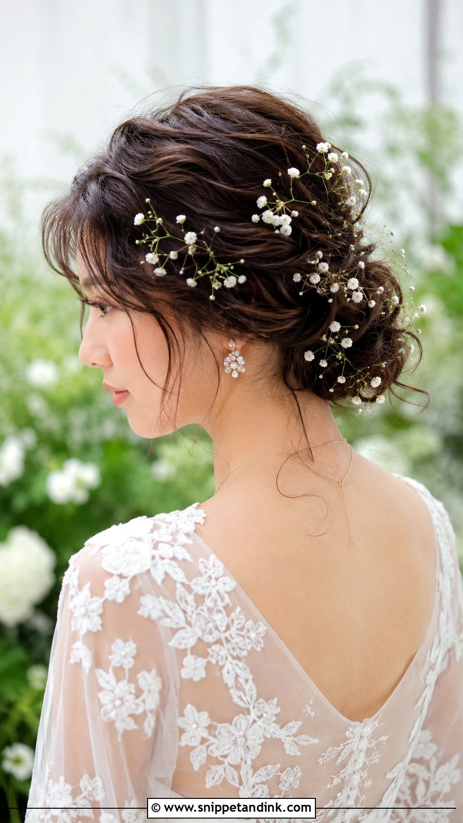 Textured Low Bun With Babys Breath - Snippet and Ink - 25 Asian Wedding Hair Ideas