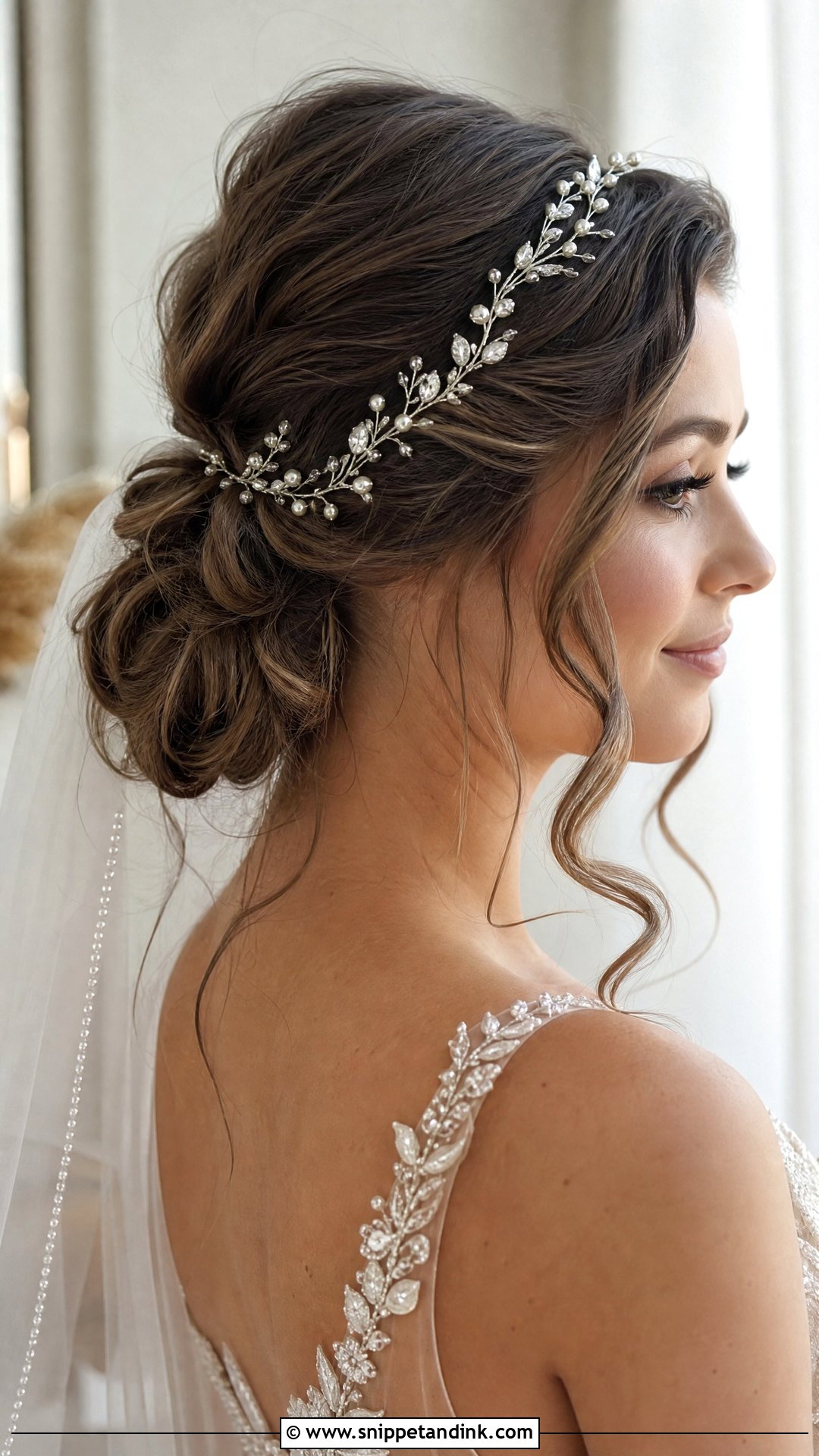 Textured Low Bun With Face Framing Pieces - Snippet and Ink - 20 Shoulder Length Bridal Hairstyles