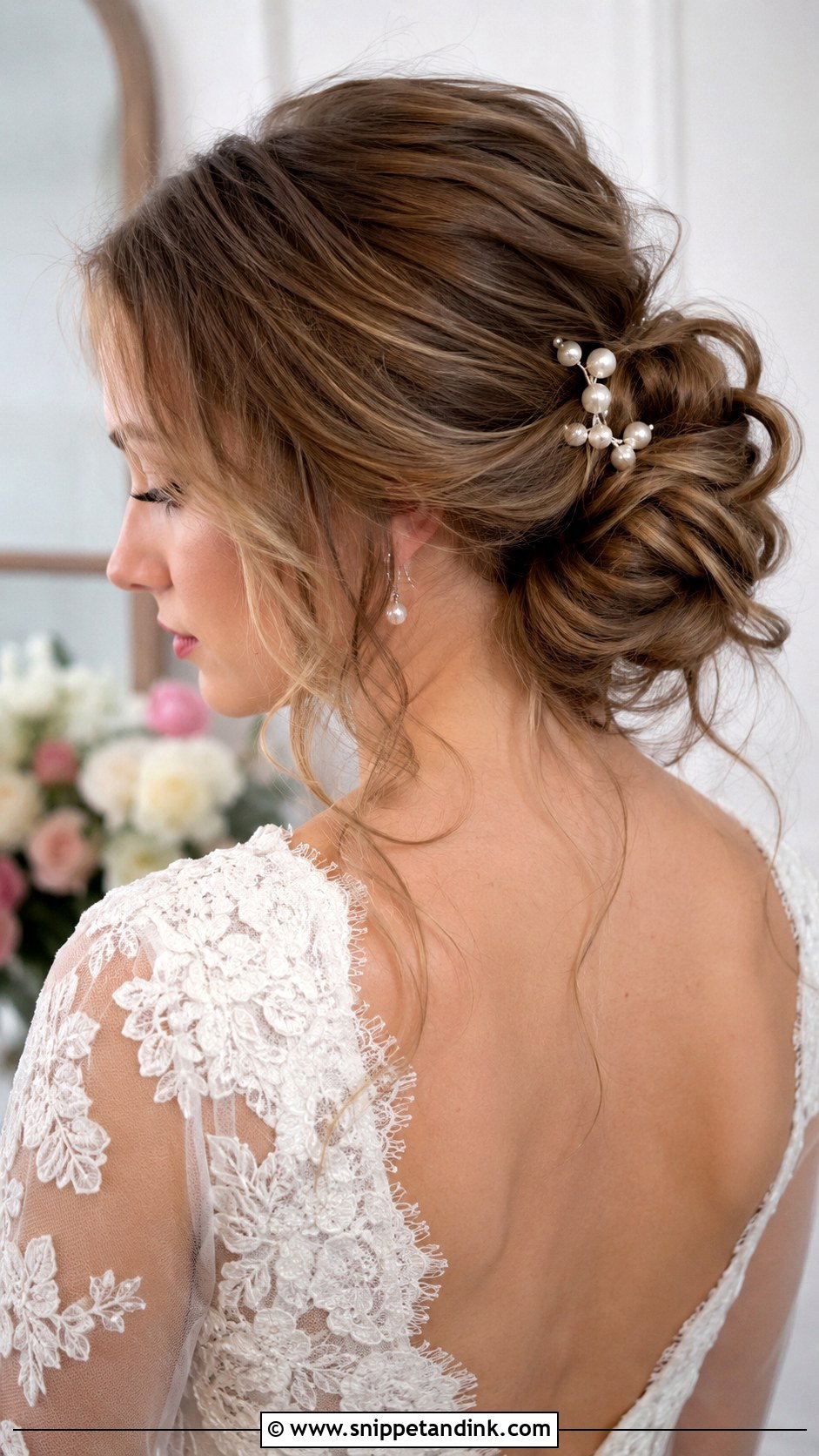 Textured Low Bun With Loose Pieces - Snippet and Ink - 20 Latest Bridal Hairstyles