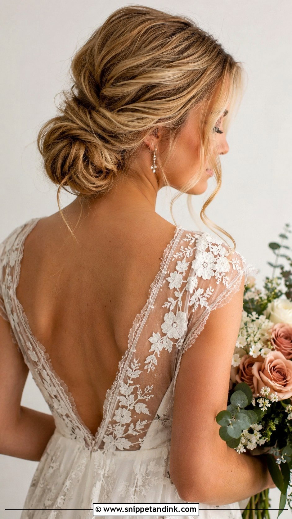 Textured Low Bun With Loose Tendrils - Snippet and Ink - 25 Elegant Bridal Hair Updo Ideas