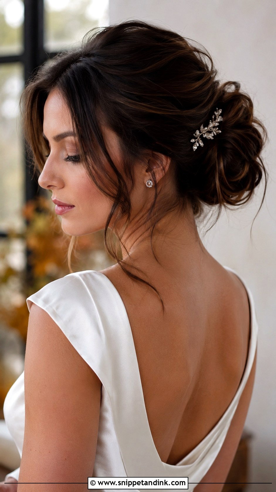 Textured Low Bun With Tendrils - Snippet and Ink - 20 Bridal Hairstyle for Big Forehead Ideas