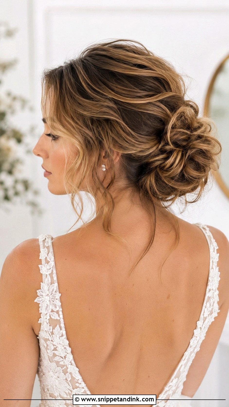 Textured Low Bun for Bride - Snippet and Ink - 25 Loose Bun Wedding Hair Ideas