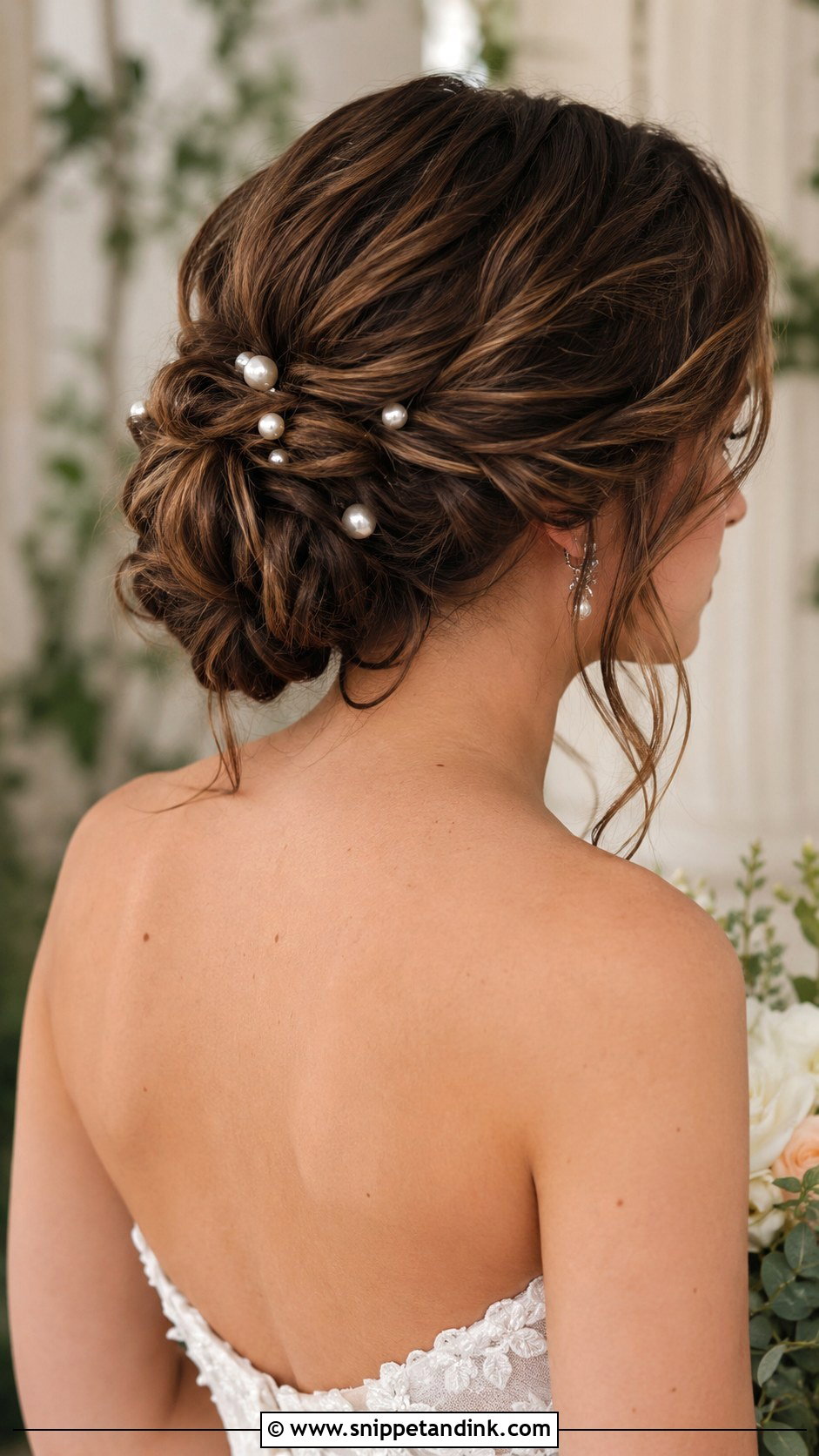 Textured Low Bun for Strapless Bride - Snippet and Ink - 25 Wedding Hairstyles for Strapless Dress