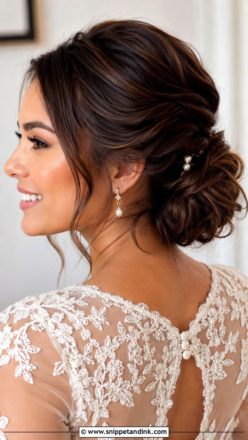 Textured Low Chignon Behind Ears - Snippet and Ink - 15 Wedding Hair Behind Ears