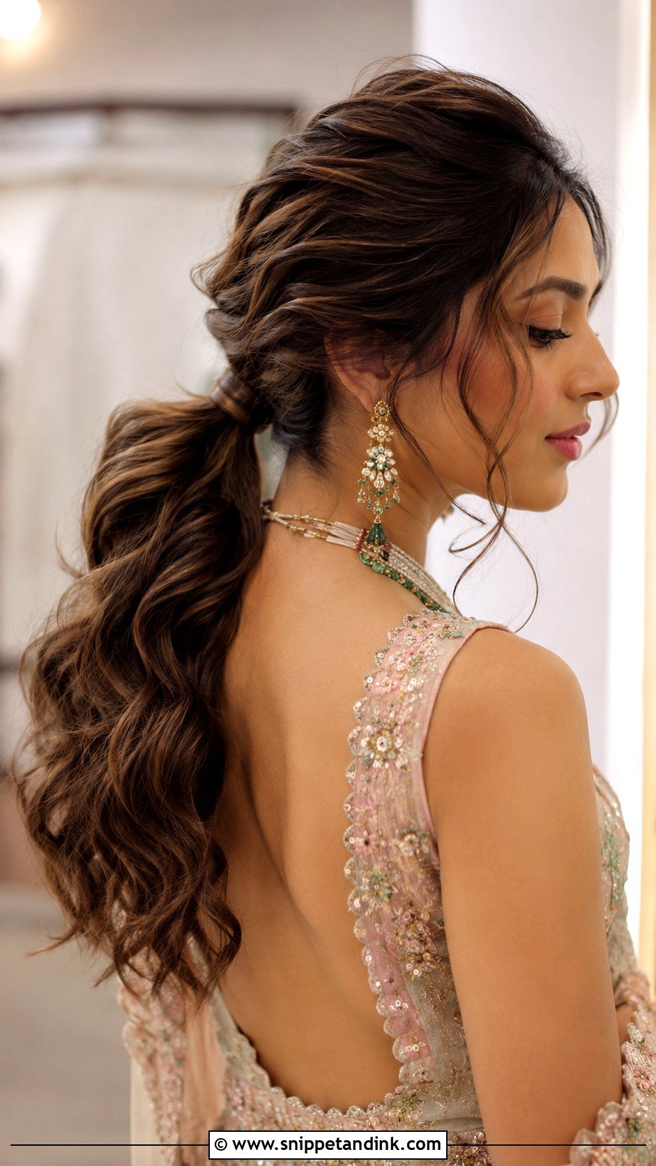 Textured Low Indian Bridal Ponytail - Snippet and Ink - 15 Indian Bridal Ponytail Hairstyles