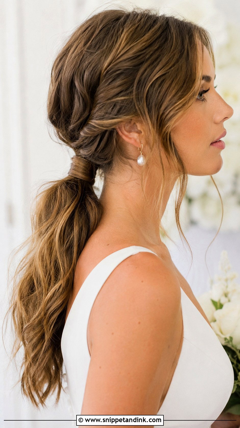Textured Low Ponytail Bridal Style - Snippet and Ink - 25 Marriage Hairstyles