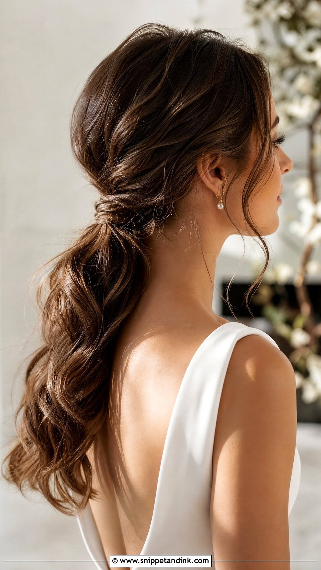 Textured Low Ponytail Wedding Hairstyle - Snippet and Ink - 20 Medium Length Bride Hairstyles
