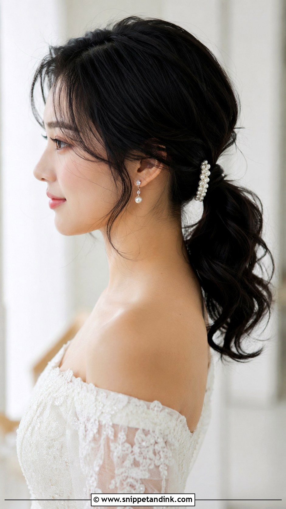 Textured Low Ponytail With Loose Curls - Snippet and Ink - 30 Korean Wedding Hair Ideas