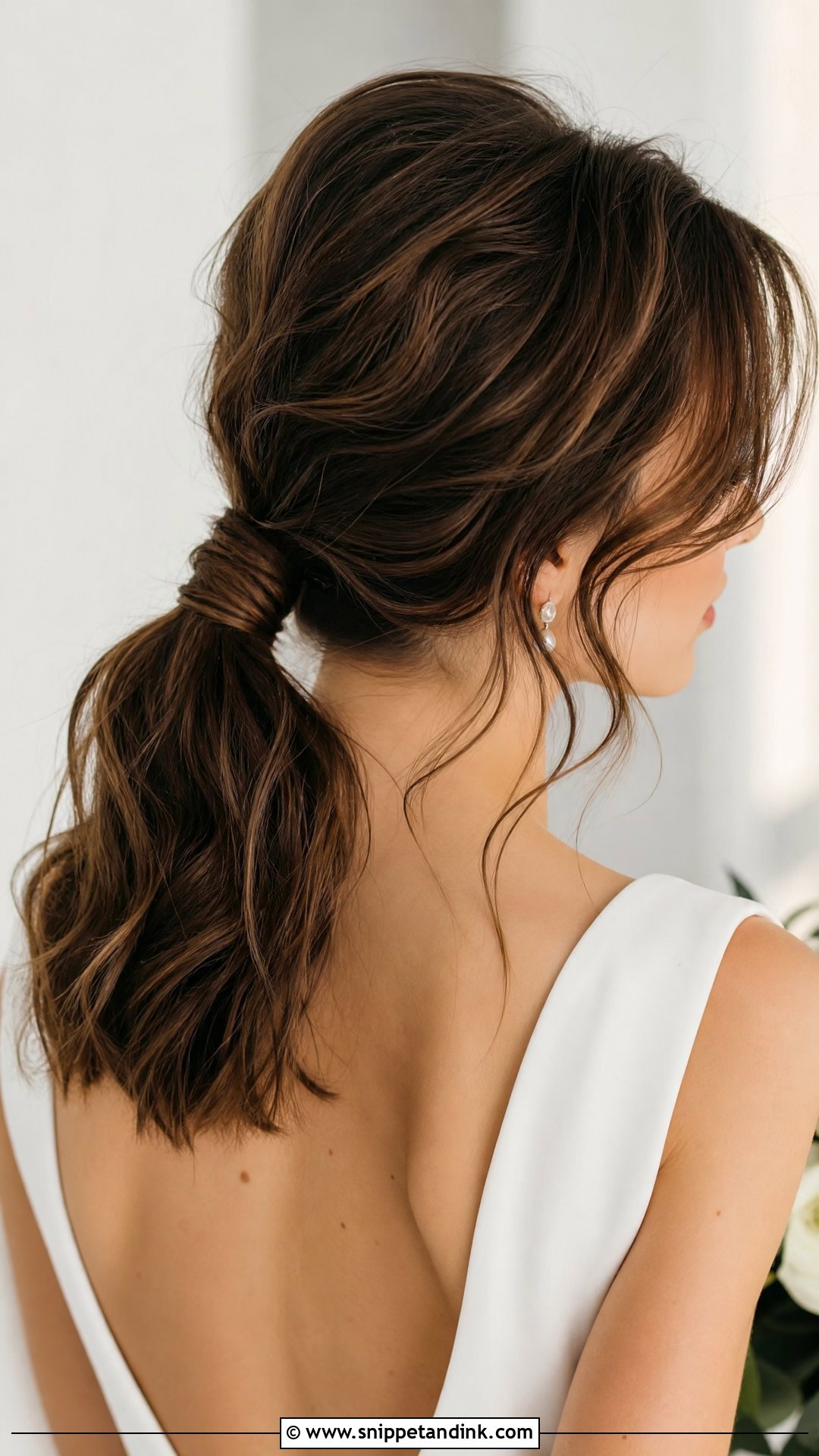 Textured Low Ponytail With Soft Waves - Snippet and Ink - 20 Wedding Hairstyles for Layered Hair