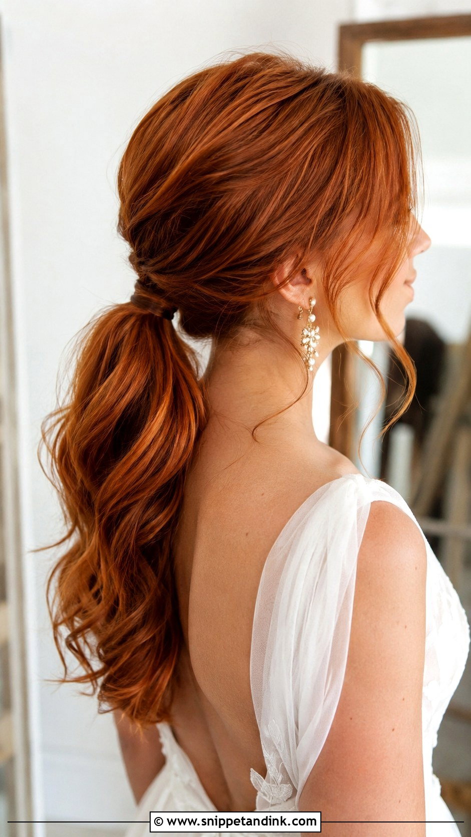 Textured Low Ponytail for Red Hair - Snippet and Ink - 25 Red Hair Wedding Hairstyles