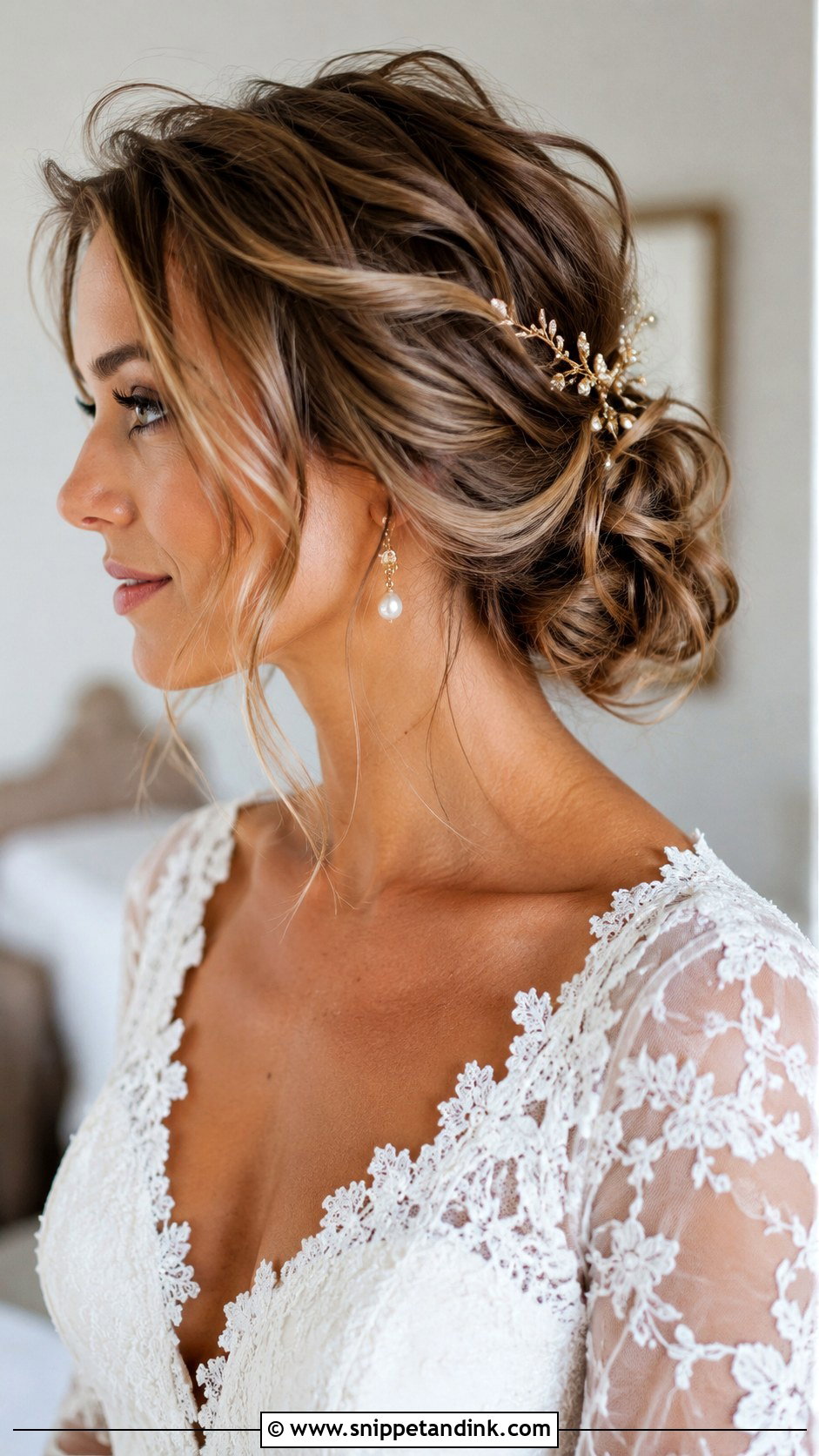 Textured Low Updo With Loose Tendrils - Snippet and Ink - 30 Wedding Updo Hairstyles