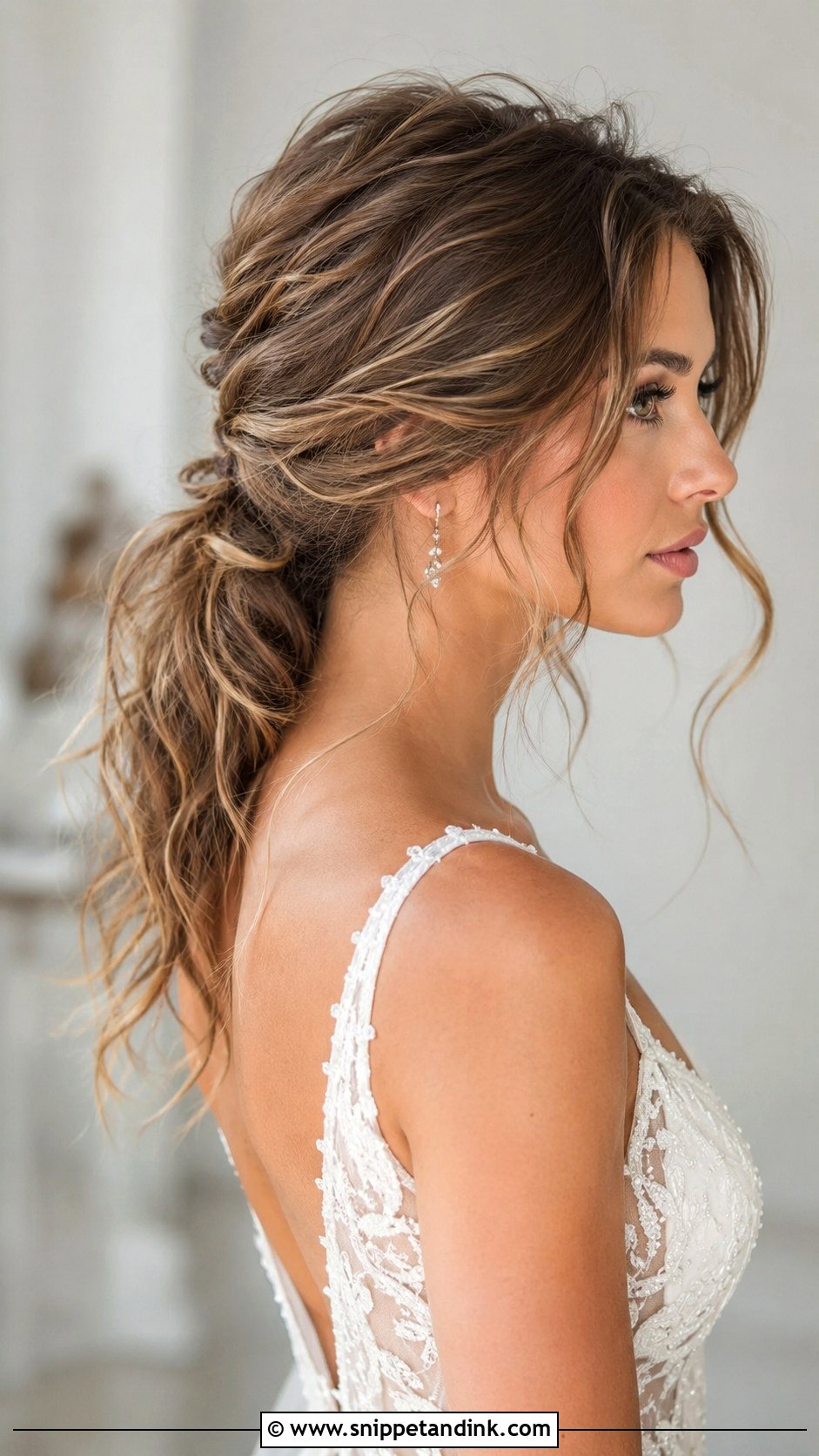 Textured Messy Ponytail for Brides - Snippet and Ink - 20 Ponytail Wedding Hairstyle Ideas