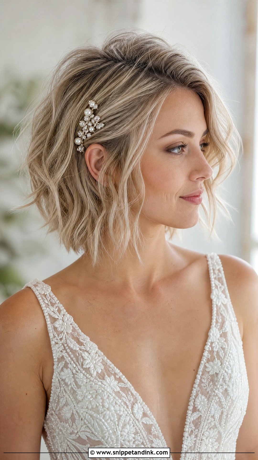Textured Pixie Lob With Pins - Snippet and Ink - 20 Long Bob Wedding Hairstyles