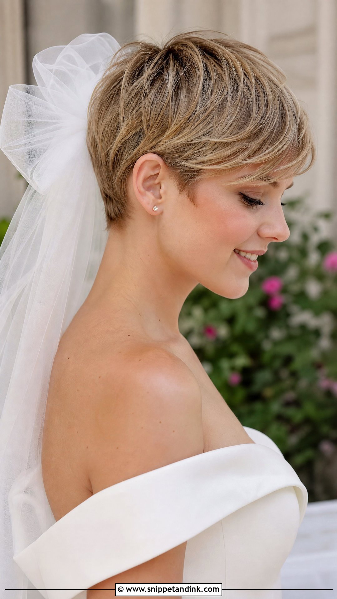 Textured Pixie With Bow Veil - Snippet and Ink - 20 Short Veil Hairstyles