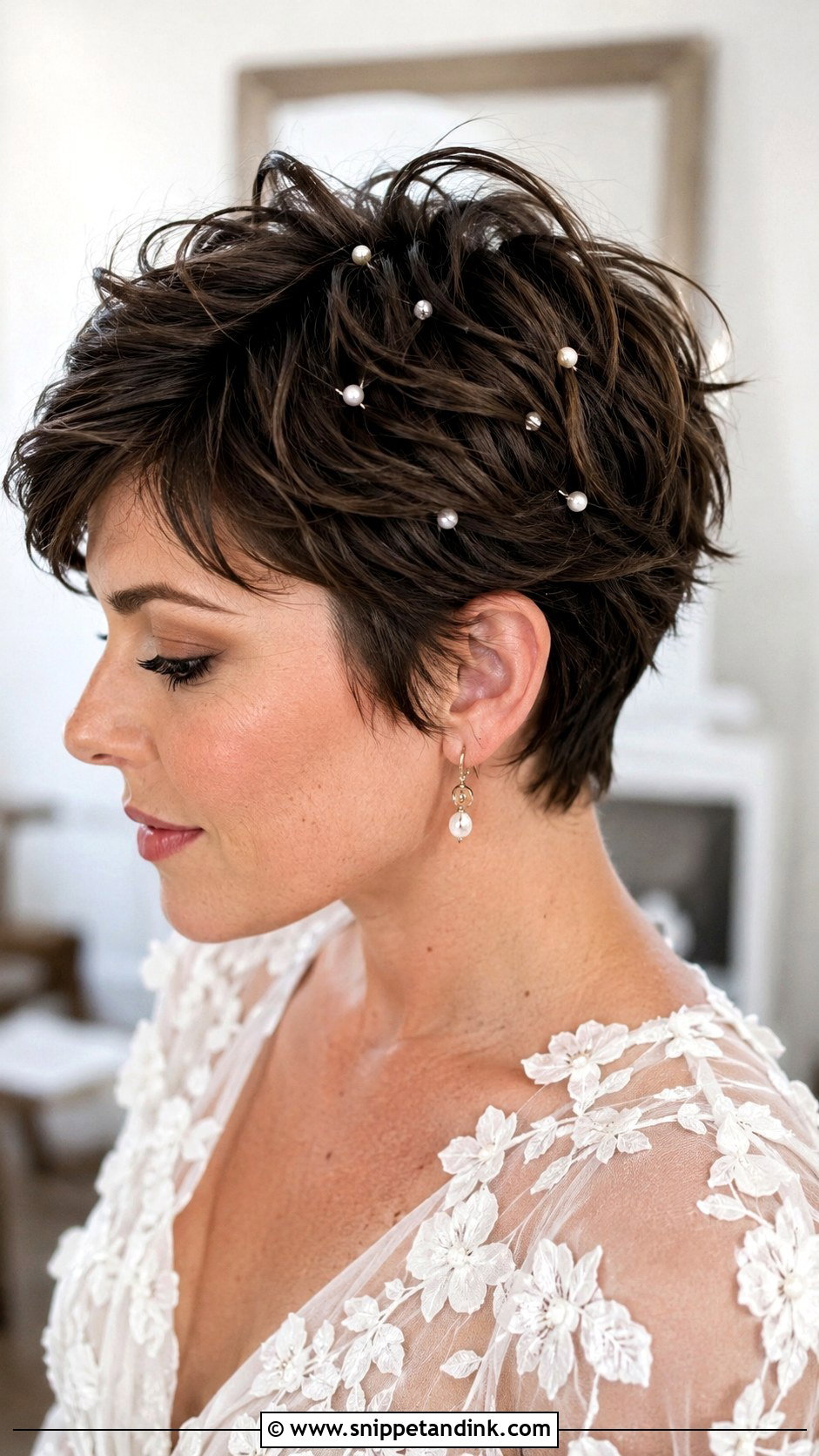 Textured Pixie With Pearl Pins - Snippet and Ink - 25 Short Hairstyle Women for Wedding Ideas