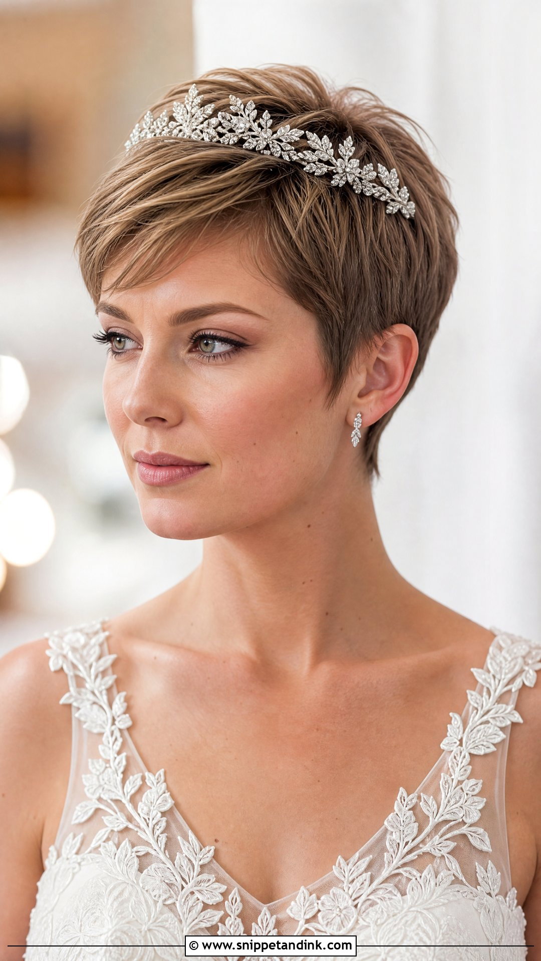 Textured Pixie With Tiara - Snippet and Ink - 20 Bridal Hairstyles with Tiara