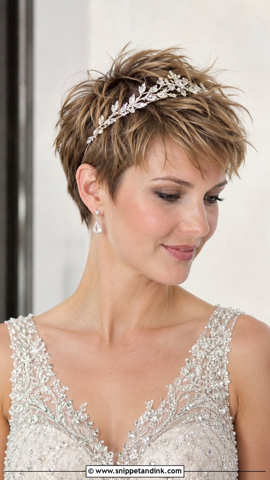 Textured Pixie with Tiara - Snippet and Ink - 25 Bride with Short Hair Ideas