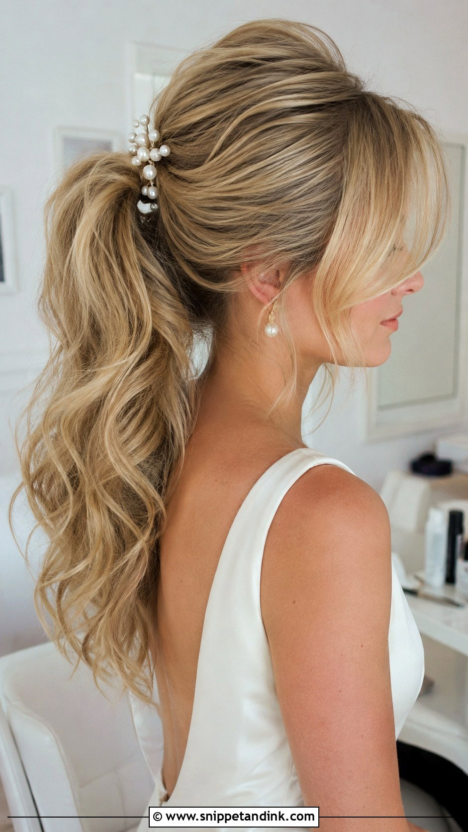 Textured Ponytail With Curtain Bangs - Snippet and Ink - 20 Bridal Hair with Curtain Bangs