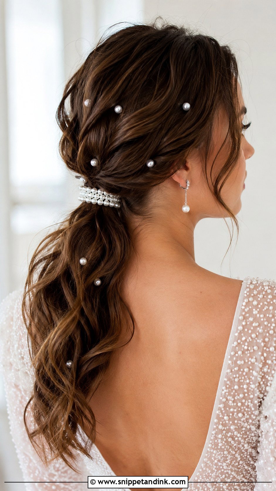 Textured Ponytail With Pearl Accessories - Snippet and Ink - 20 Textured Ponytail Wedding Ideas