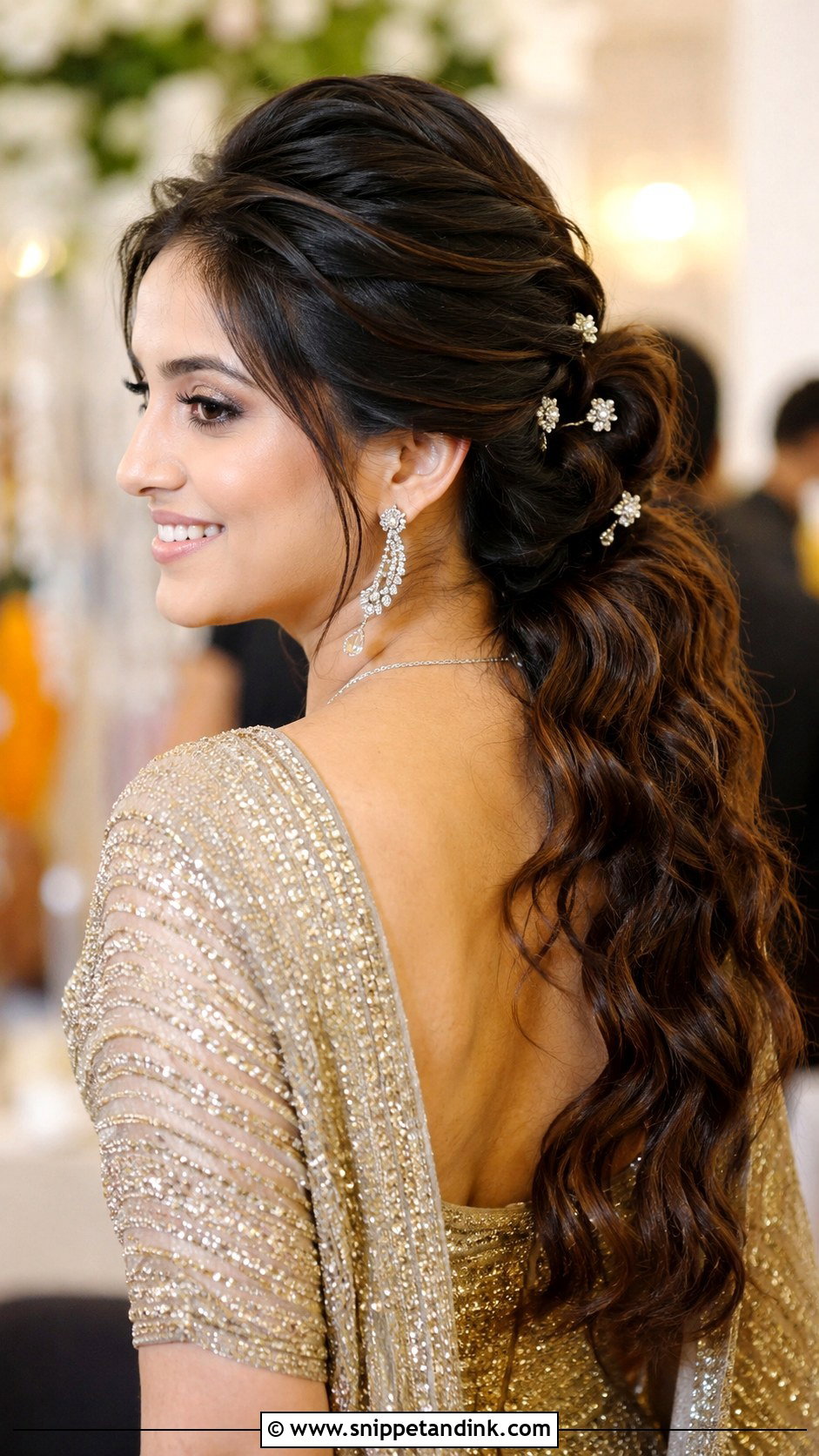 Textured Reception Ponytail - Snippet and Ink - 30 Indian Wedding Pony Hairstyles