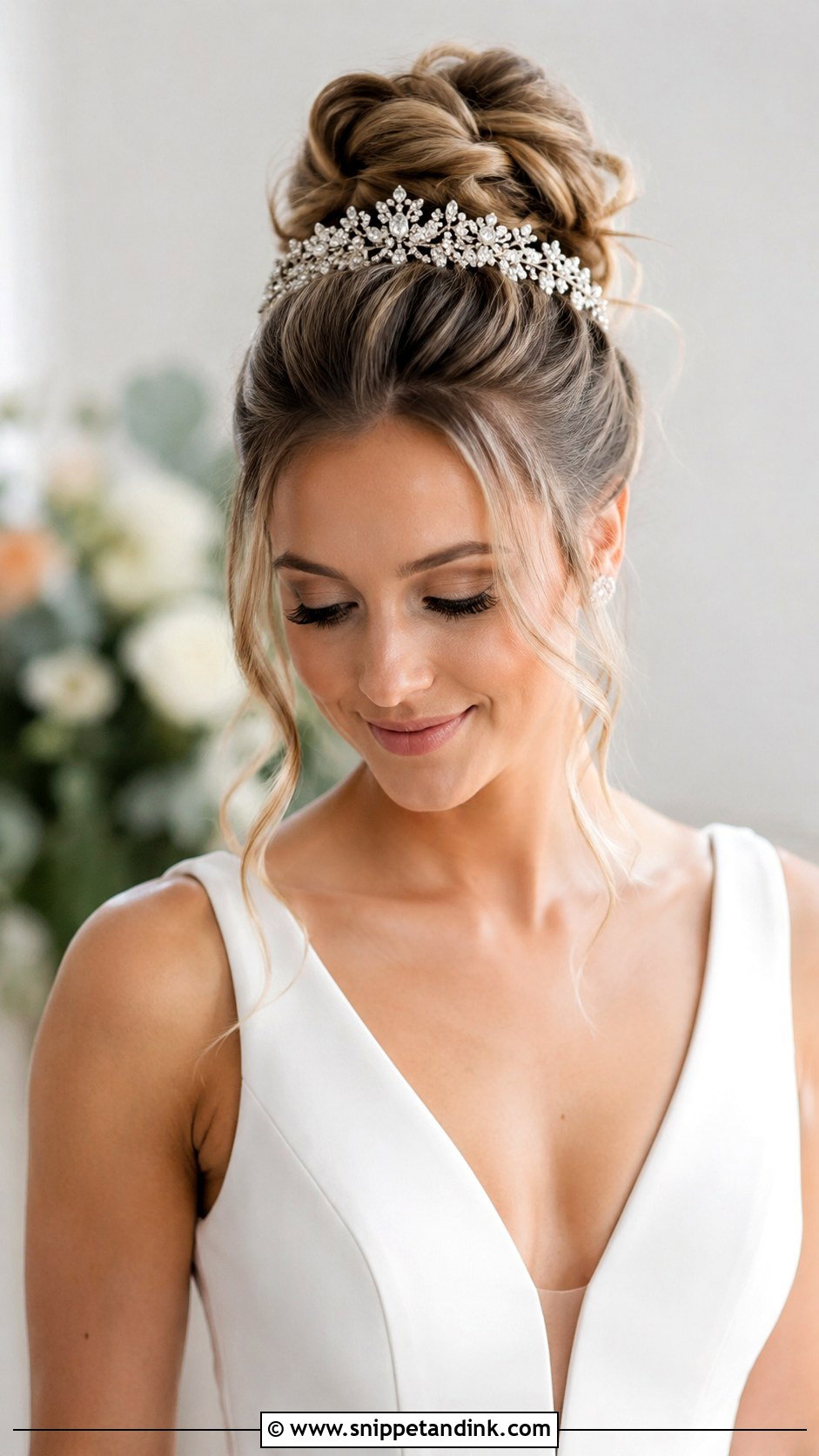 Textured Top Knot With Tiara - Snippet and Ink - 25 Bridal Tiara Hairstyles