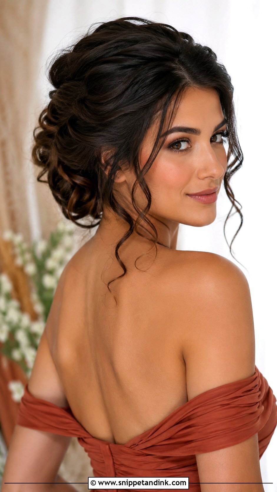 Textured Updo Bridesmaid Hairstyle With Off Shoulder Dress - Snippet and Ink - 20 Bridesmaid Hairstyles with Off Shoulder Dress