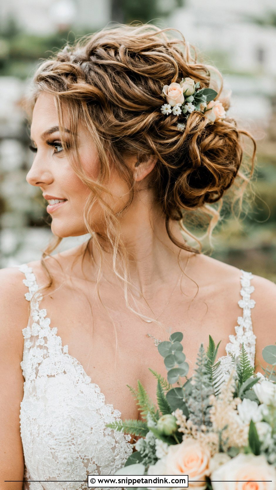 Textured Updo With Loose Curls for Round Face - Snippet and Ink - 25 Wedding Hair for Round Face Ideas