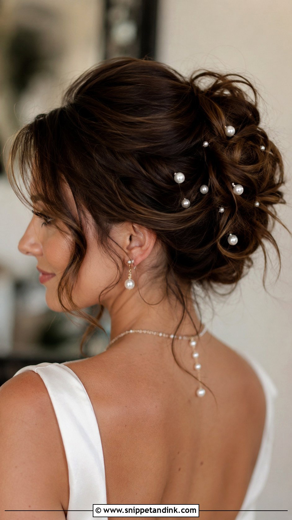 Textured Updo With Pearls - Snippet and Ink - 20 Bridal Hairstyles for Medium Length Hair