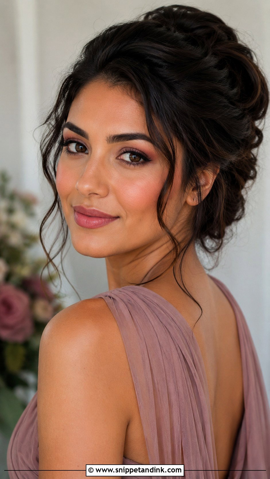 Textured Updo With Rosy Makeup - Snippet and Ink - 25 Bridesmaid Hair and Makeup Ideas