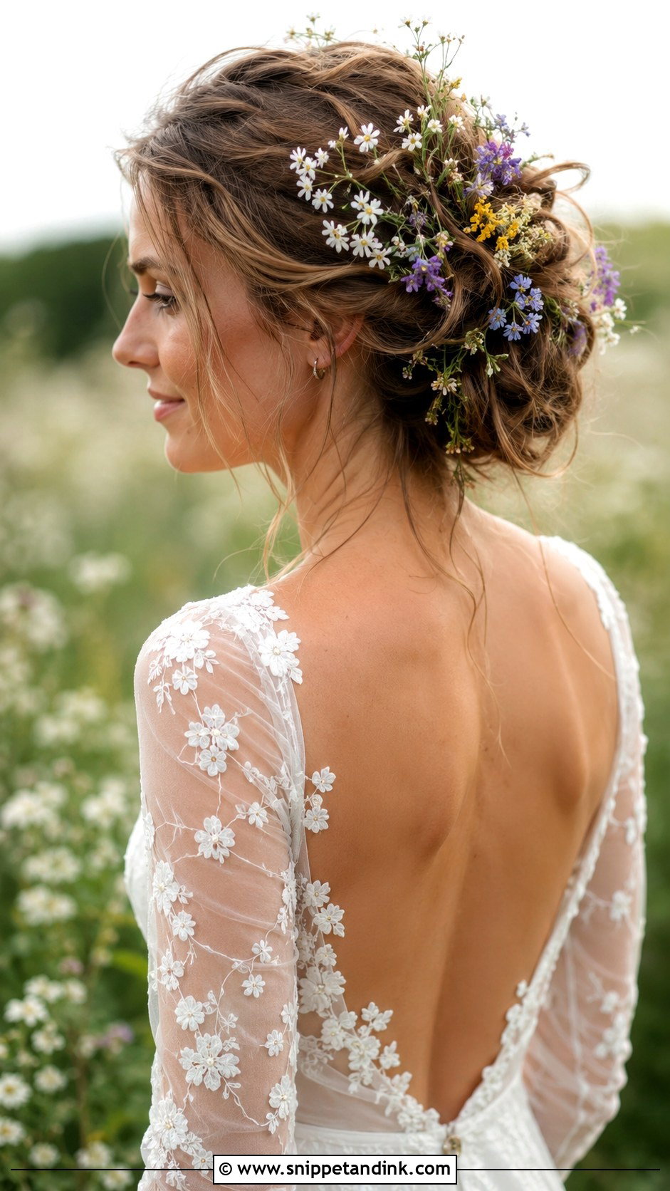 Textured Updo With Wildflowers - Snippet and Ink - 20 Garden Wedding Hairstyles