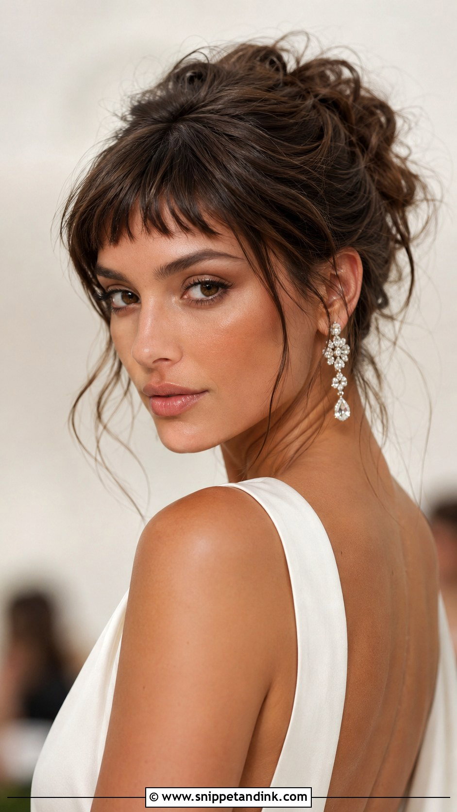 Textured Updo with Baby Bangs - Snippet and Ink - 25 Bridal Hairstyles with Bangs