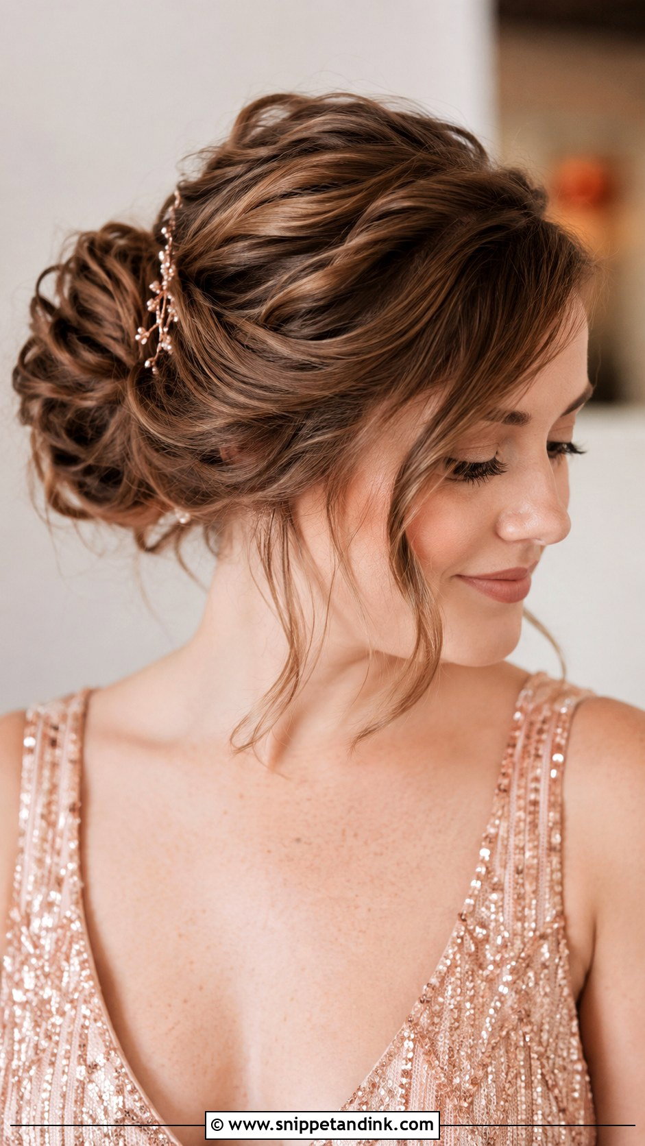 Textured Updo with Side Fringe - Snippet and Ink - 25 Wedding Guest Hairstyles with Bangs