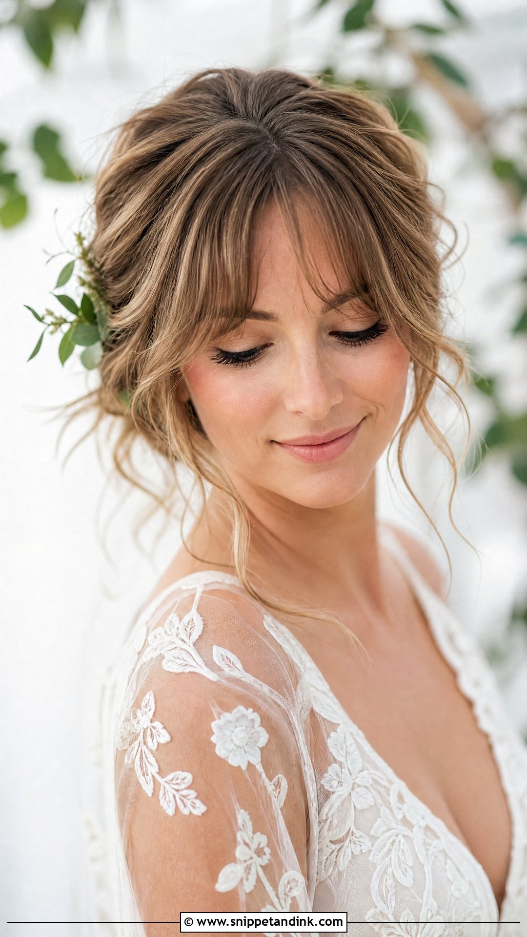 Textured Updo with Wispy Bangs - Snippet and Ink - 20 Wedding Hair with Fringe Ideas