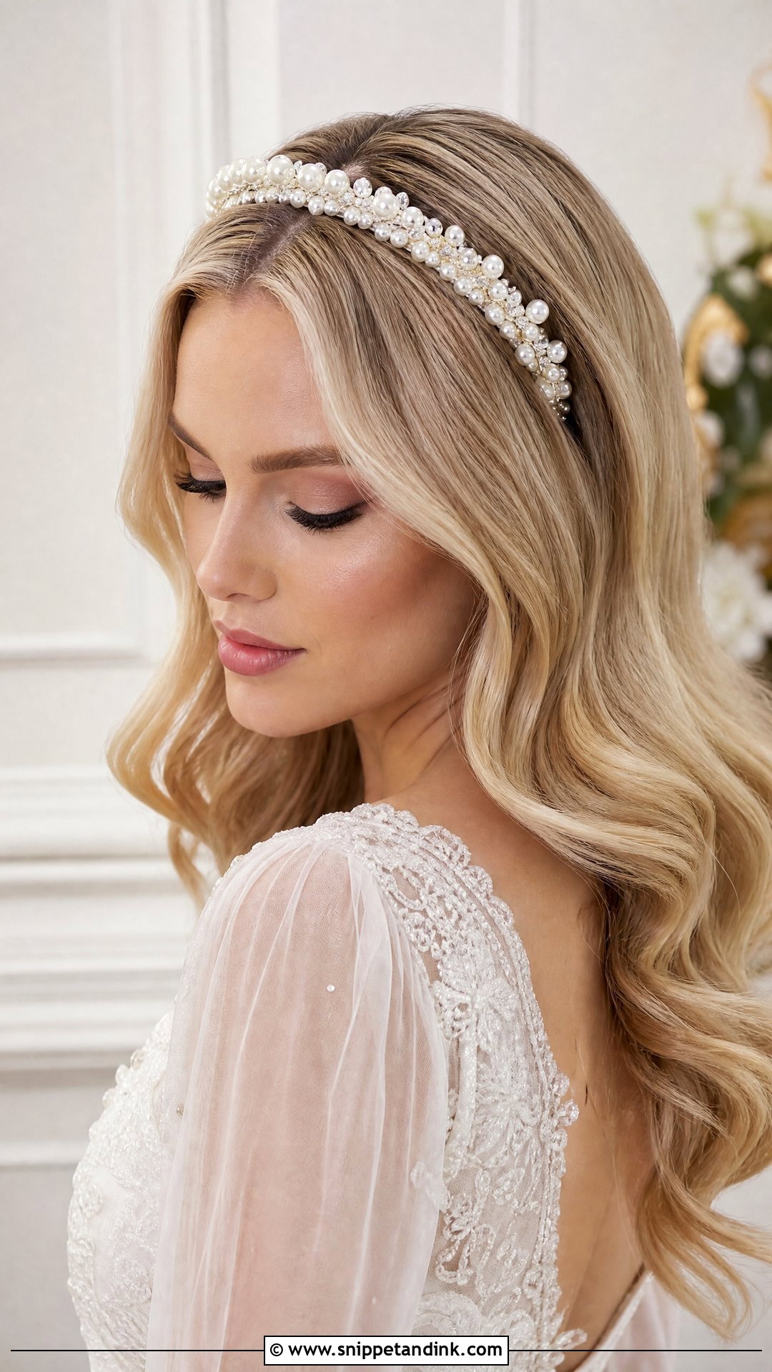Textured Waves With a Headband - Snippet and Ink - 20 Medium Length Wedding Hair All Down Ideas