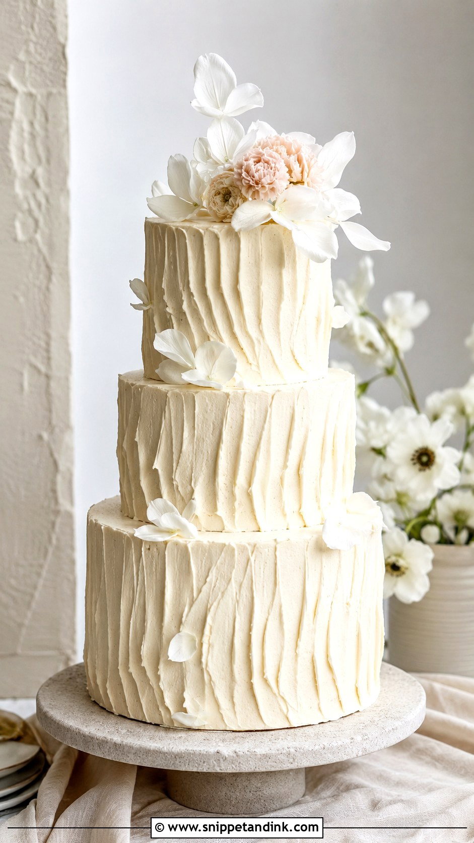 Textured Wedding Cake - Snippet and Ink - 20 Wedding Cake Decoration Ideas