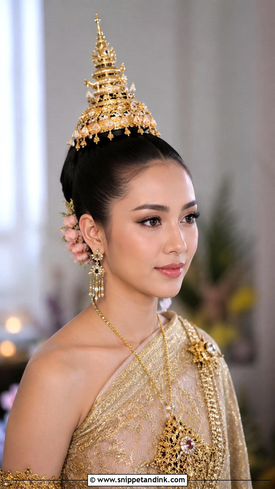 Thai Bridal Classic Bun With Chada Inspired Headpiece - Snippet and Ink - 15 Thai Bridal Hair Ideas