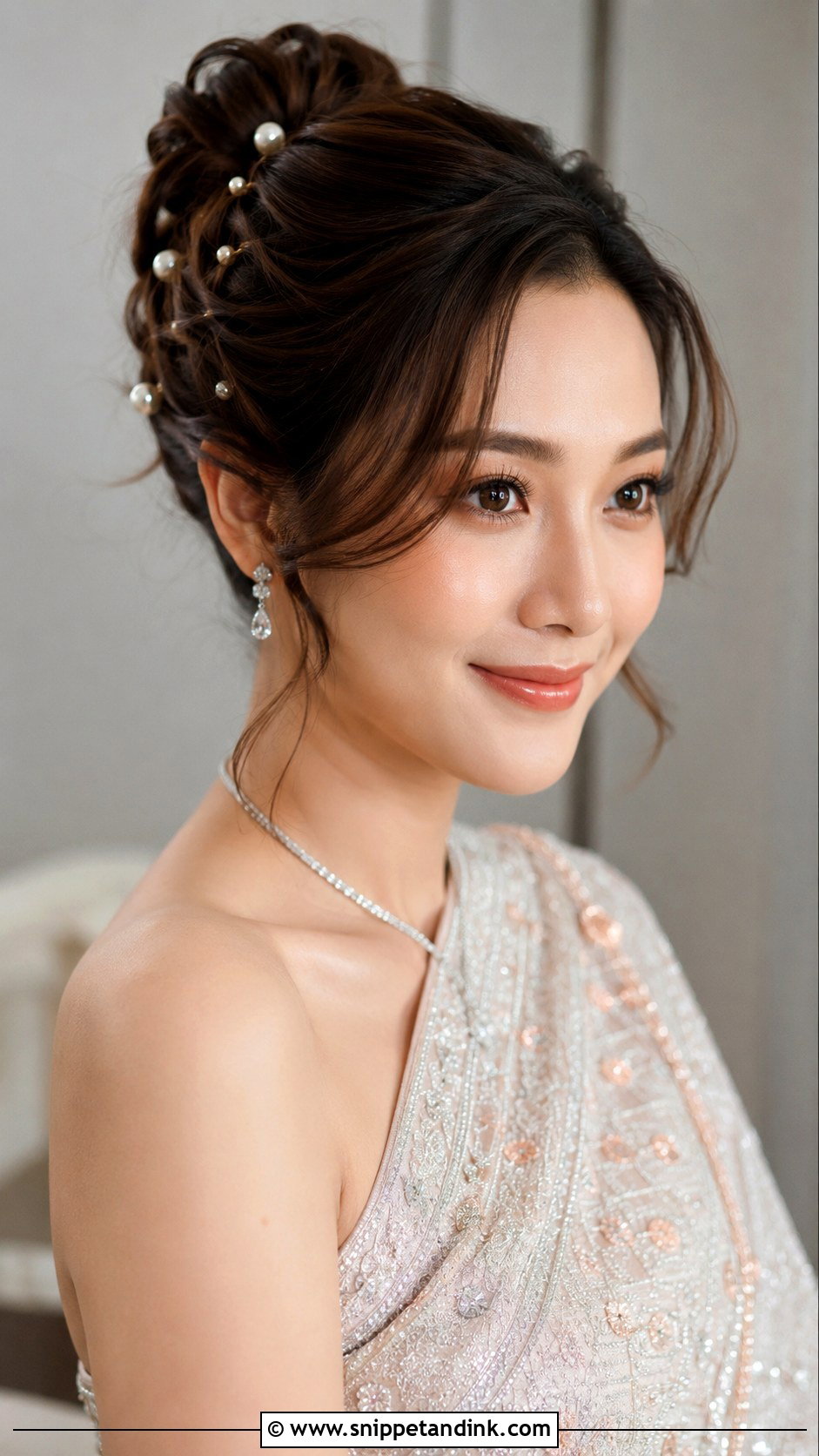 Thai Bridal Modern Updo With Pearl Pins - Snippet and Ink - 15 Thai Bridal Hair Ideas