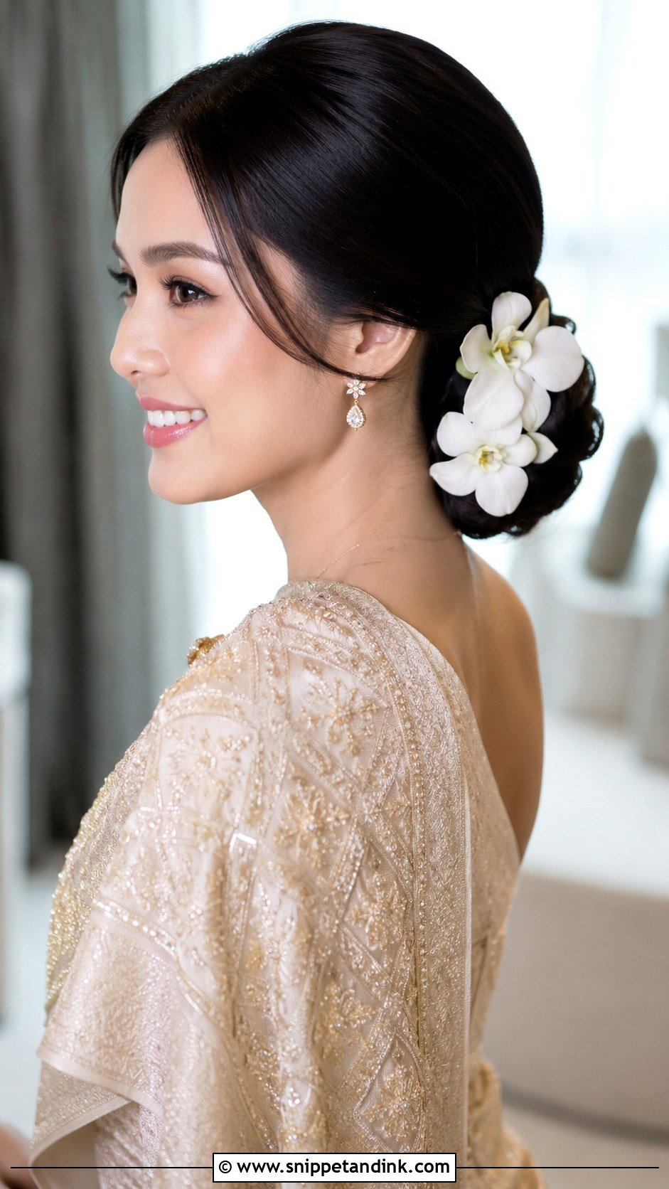 Thai Bridal Side Bun With Orchids - Snippet and Ink - 15 Thai Bridal Hair Ideas