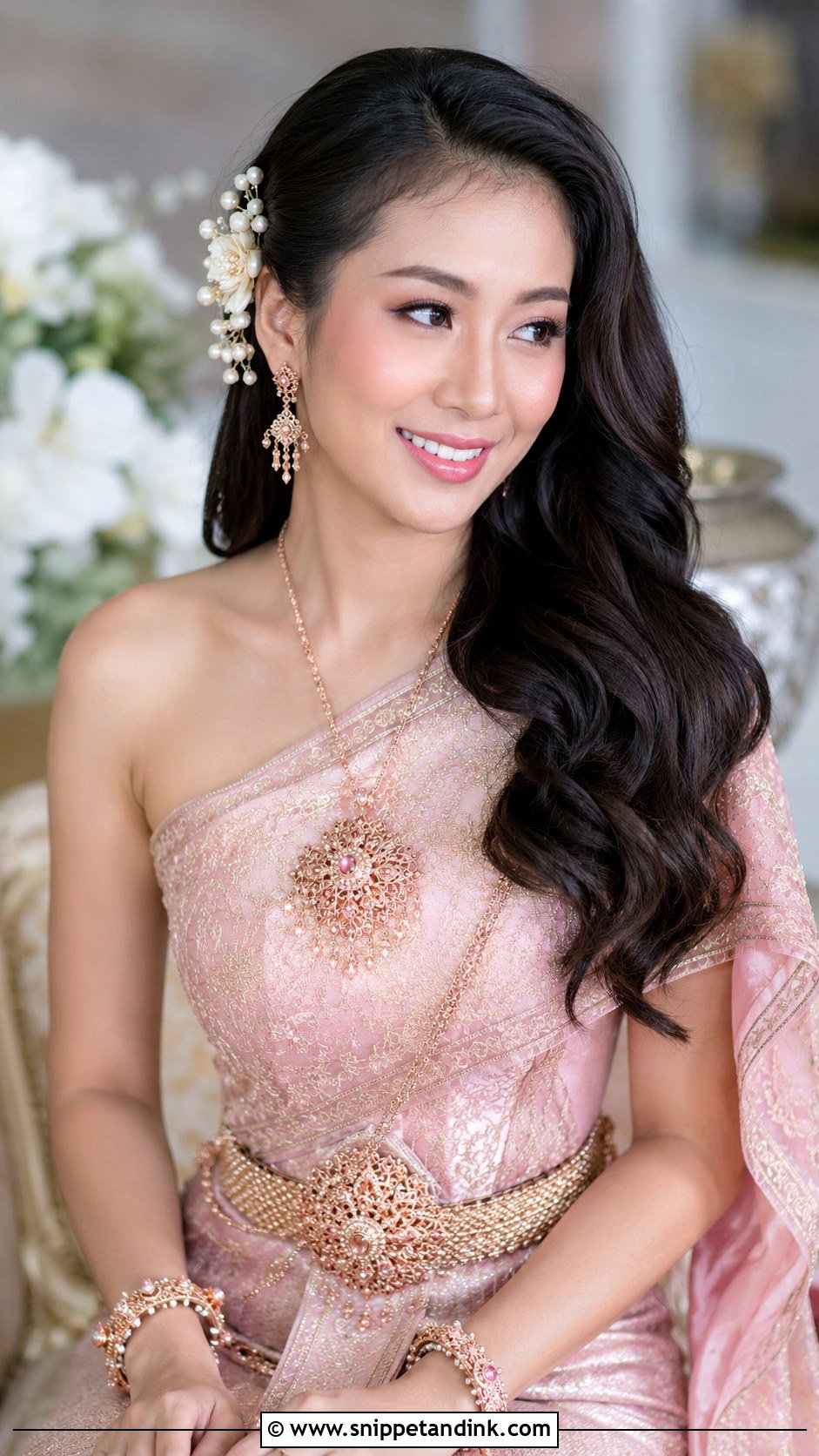 Thai Bridal Side Swept Curls - Snippet and Ink - 15 Thai Bridal Hair Ideas