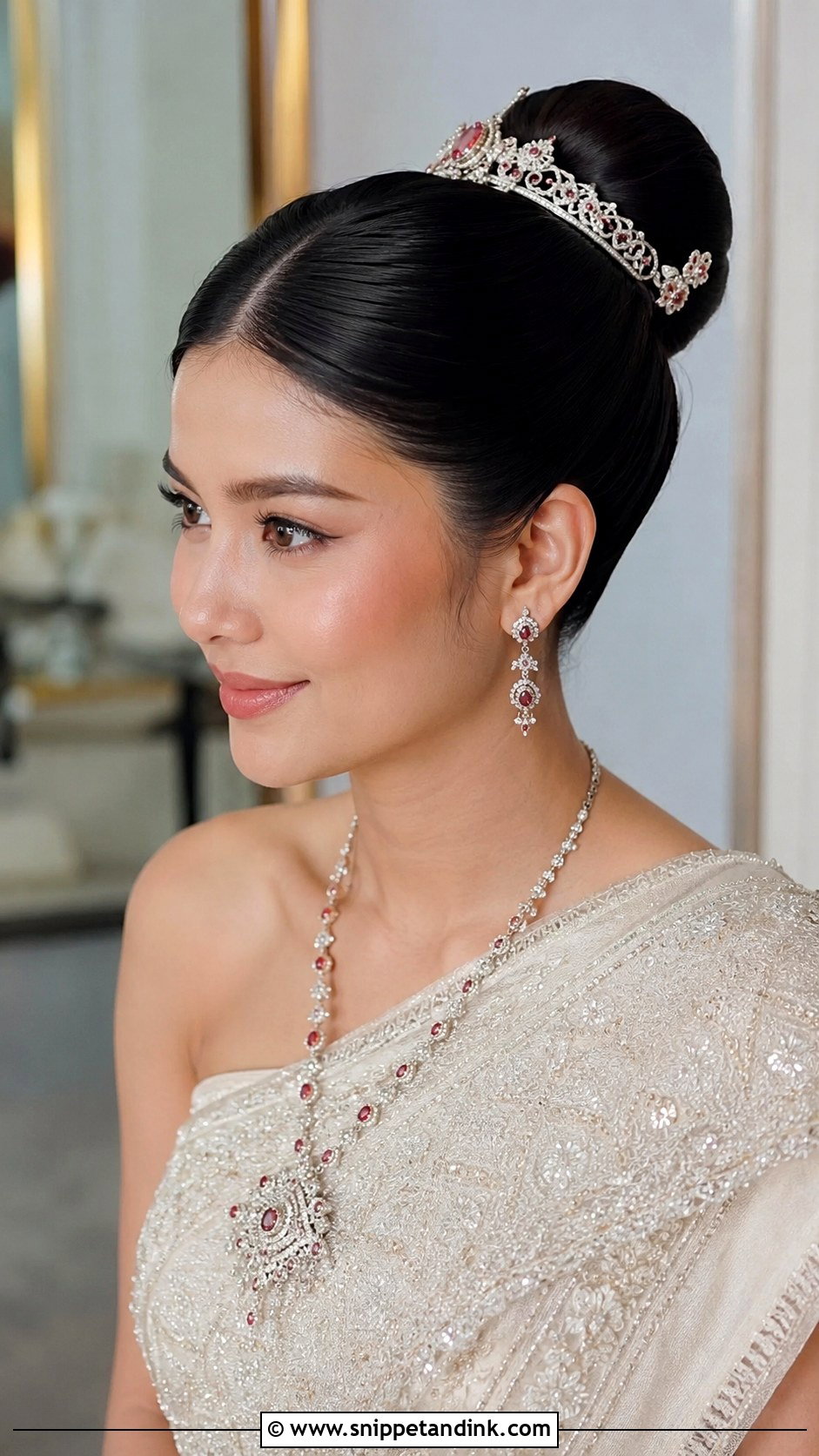 Thai Bridal Sleek Bun With Tiara - Snippet and Ink - 15 Thai Bridal Hair Ideas