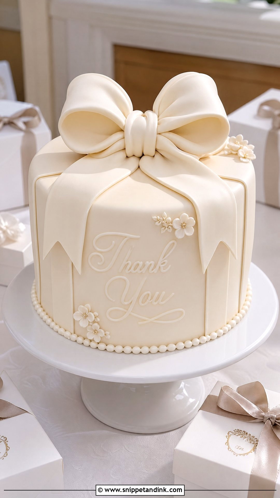 Thank You Wedding Cake With Bow - Snippet and Ink - 20 Thank You Cake Design Ideas for Wedding
