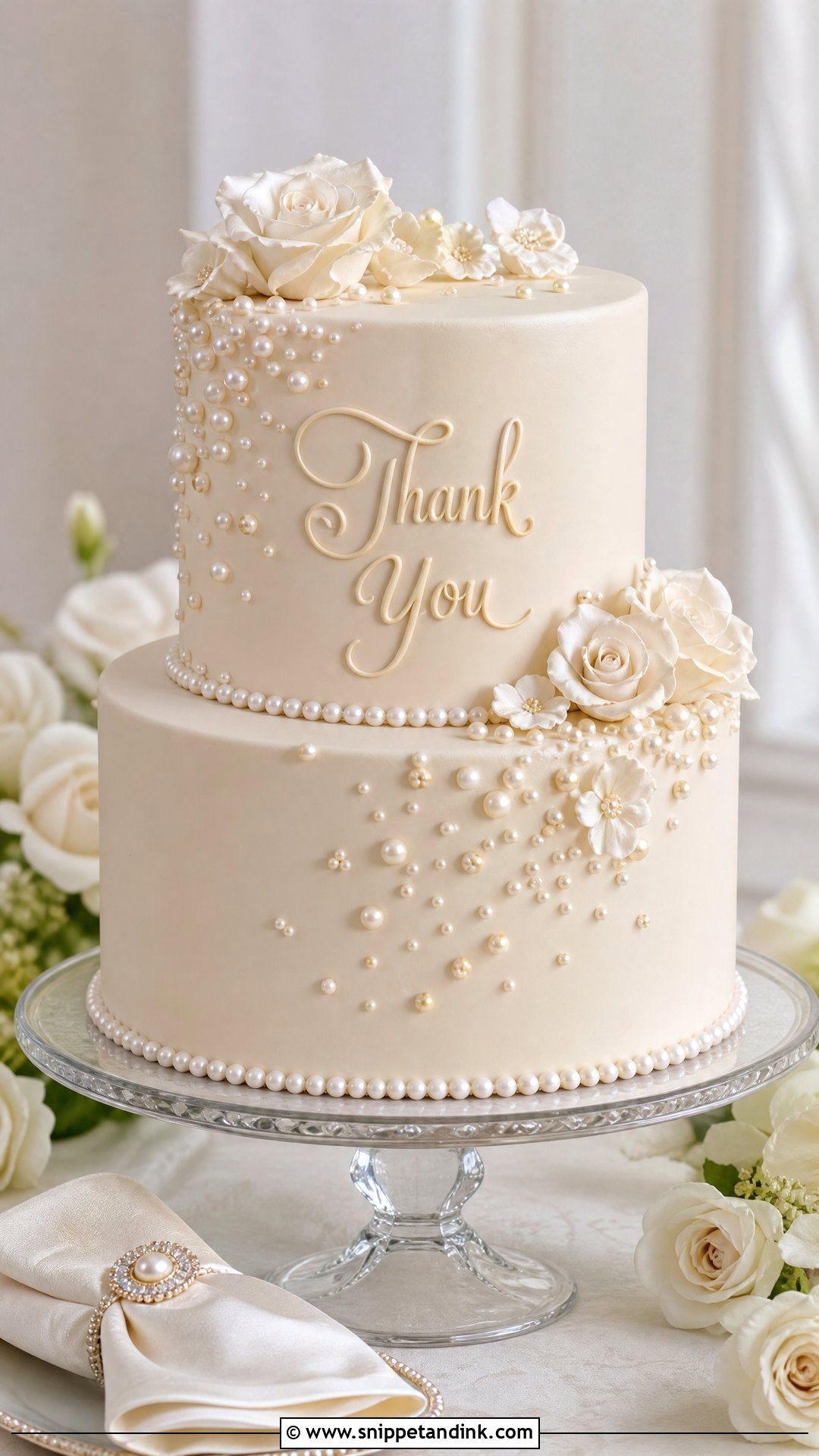 Thank You Wedding Cake With Pearls - Snippet and Ink - 20 Thank You Cake Design Ideas for Wedding