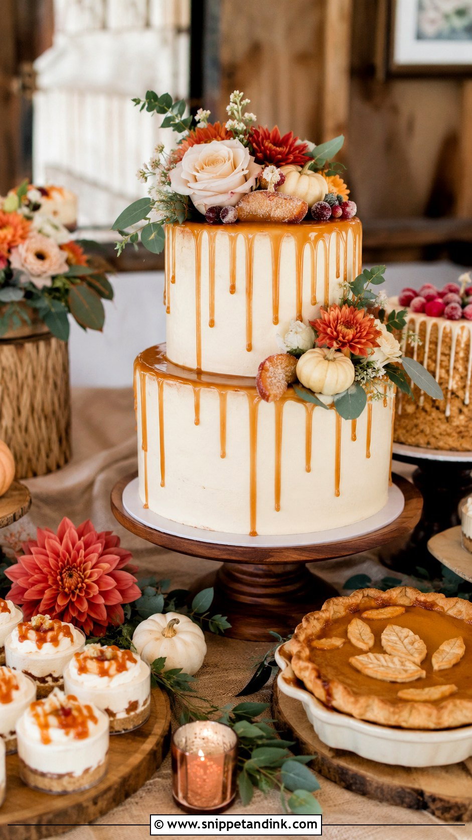 Thanksgiving Dessert Table Wedding Cake - Snippet and Ink - 25 Thanksgiving Wedding Cake Ideas