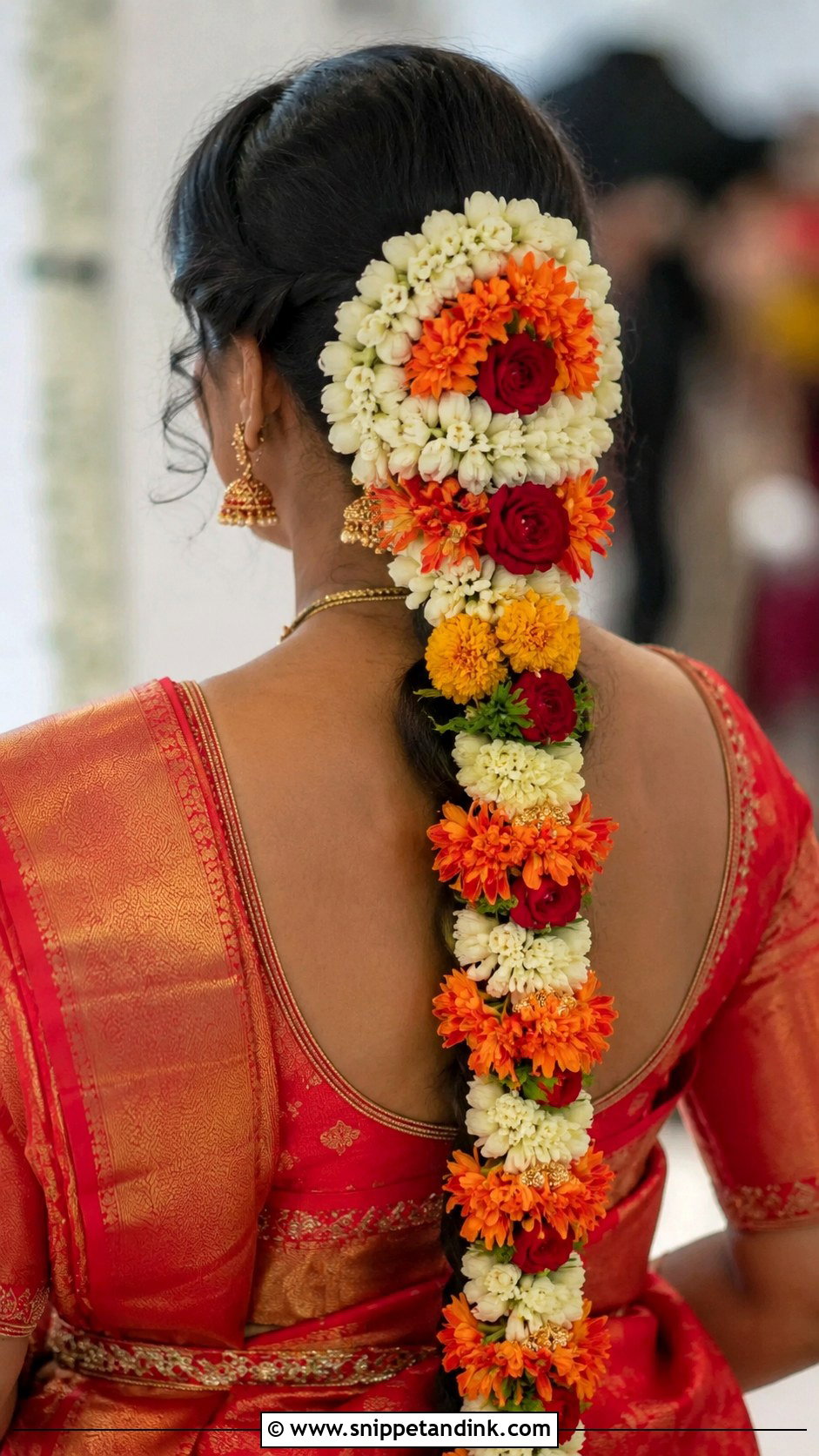Thick Braid With Mixed Flowers - Snippet and Ink - 35 South Indian Wedding Hairstyles